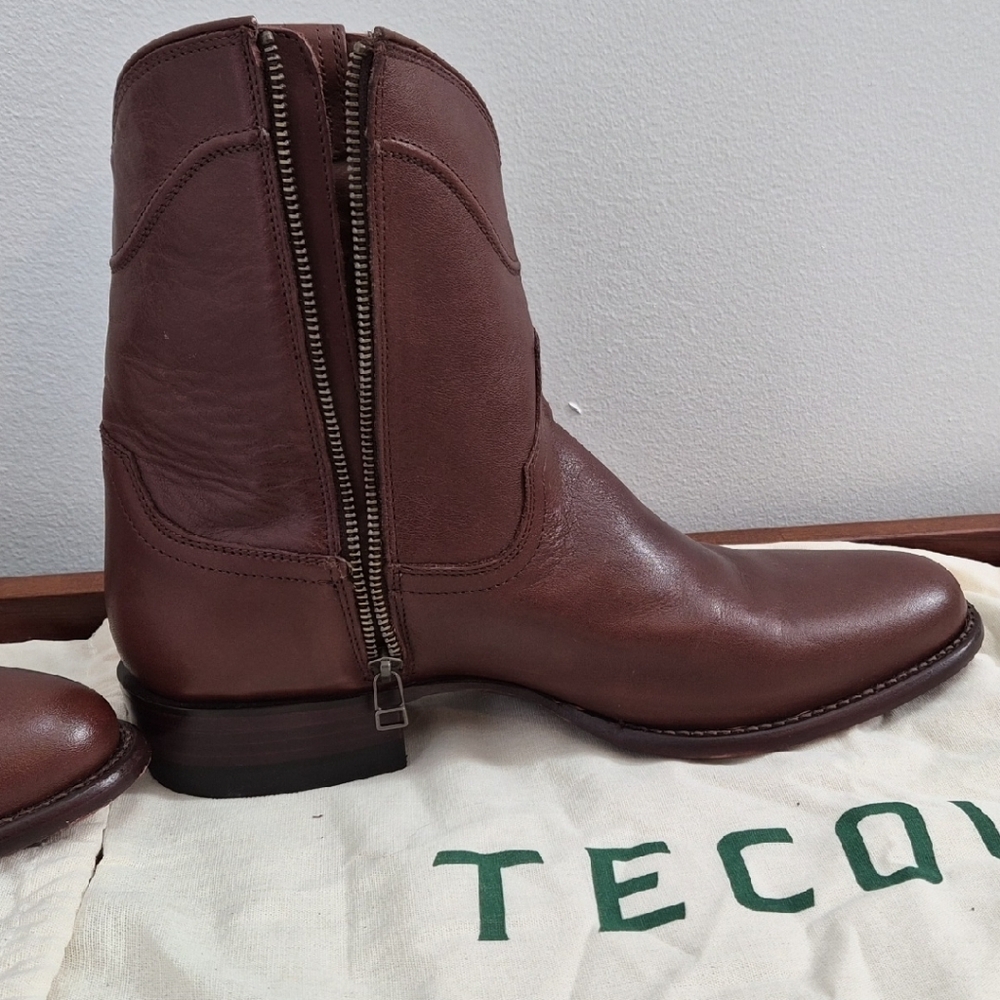 NEW Tecovas Chestnut Brown Leather Western Zip Short Boots - Picture 5 of 9